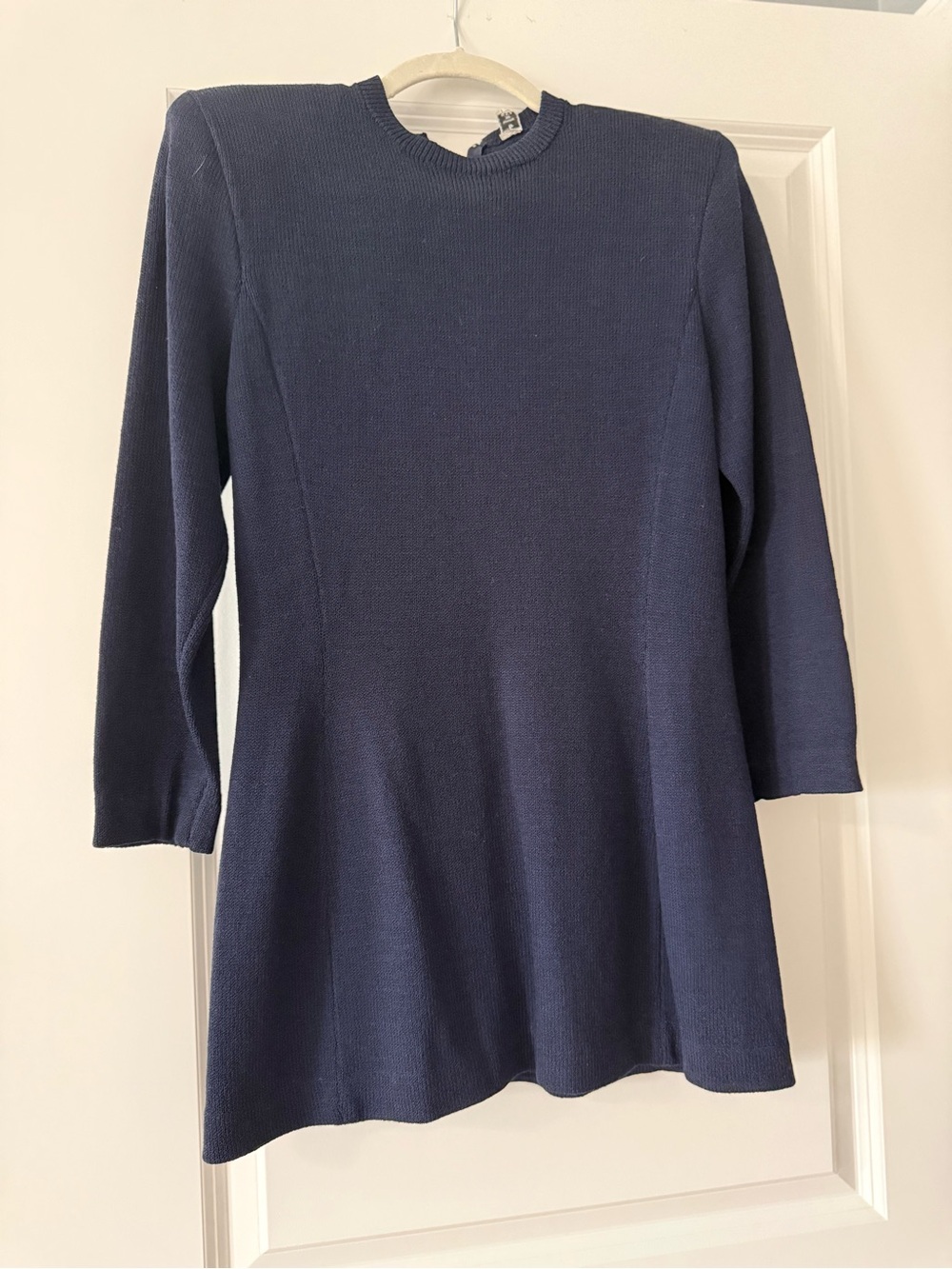 St. John Navy Knit Mini Dress with Three-Quarter Sleeves
